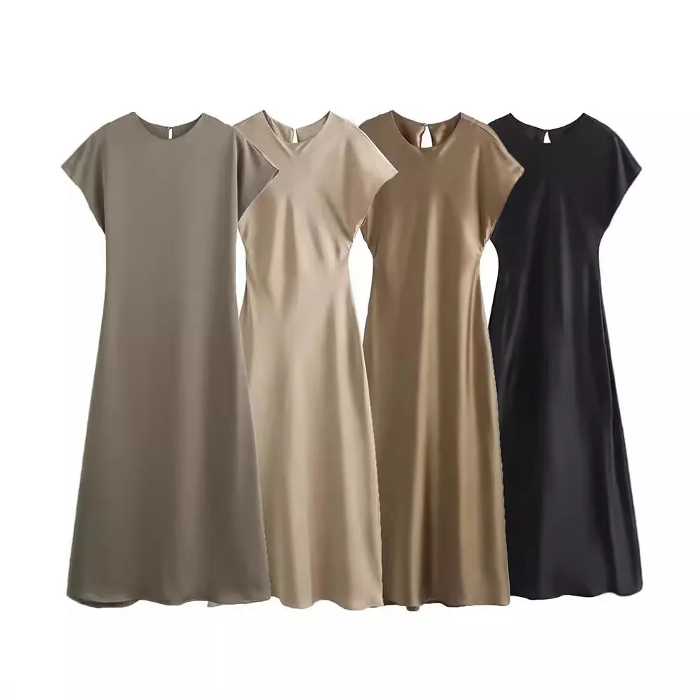 Women Fashion Summer New Solid Color Sleeveless O-neck Satin Long Dress France Chic Female Evening Mujer Vestidos De Fiesta