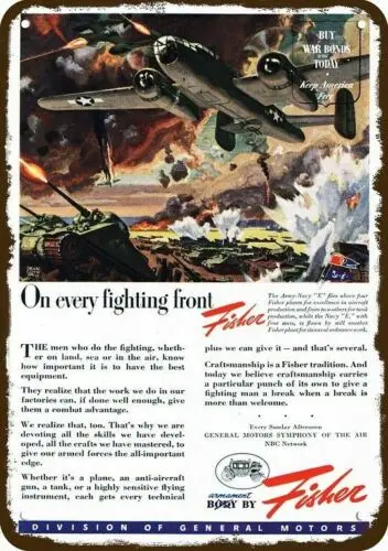 1944 WWII Bomber Airplane Tank FISHER Vintage-Look DECORATIVE REPLICA METAL SIGN-tin sign