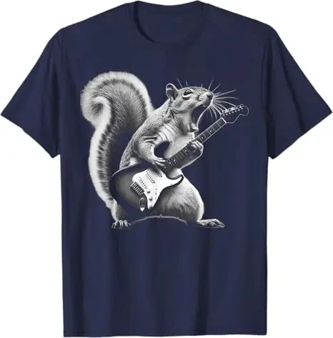 HOT SALE Rock Otter Plays Guitar T-shirt Squirrel Plays Guitar Street Wear Rock Cat Music Graphics Say Tee Novelty Soft T-shirt