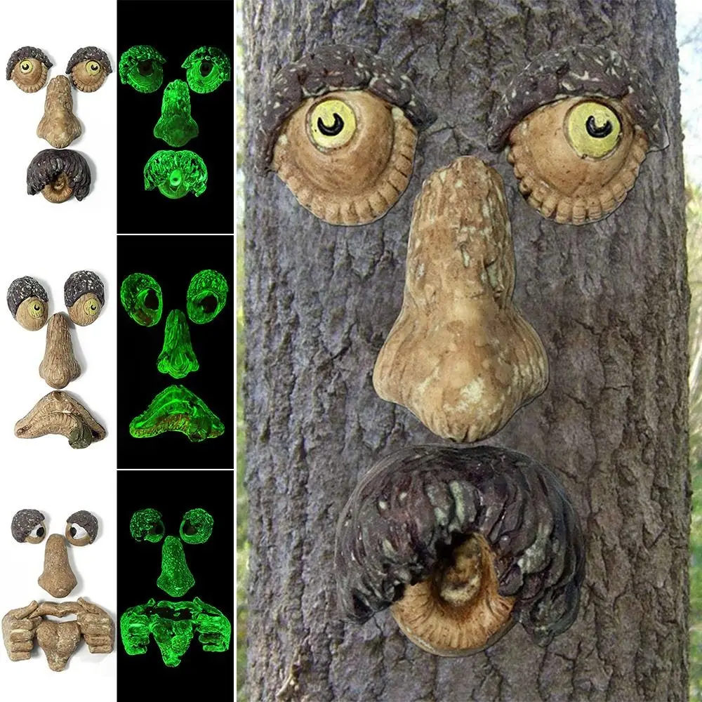 Resin Luminous Bark Face Glow in The Dark Fluorescent Green Tree Hugger Sculpture Yard Decoration Cartoon