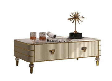 Light Luxury Coffee Table Rectangular High-End Villa Marble TV Cabinet Unit