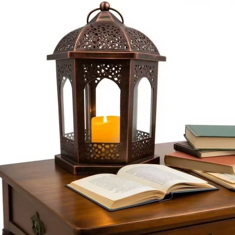 ron Candle Lantern with  Windproof Holder Rustic Outdoor Table Centerpiece Decoration for Patio Garden Wedding Party