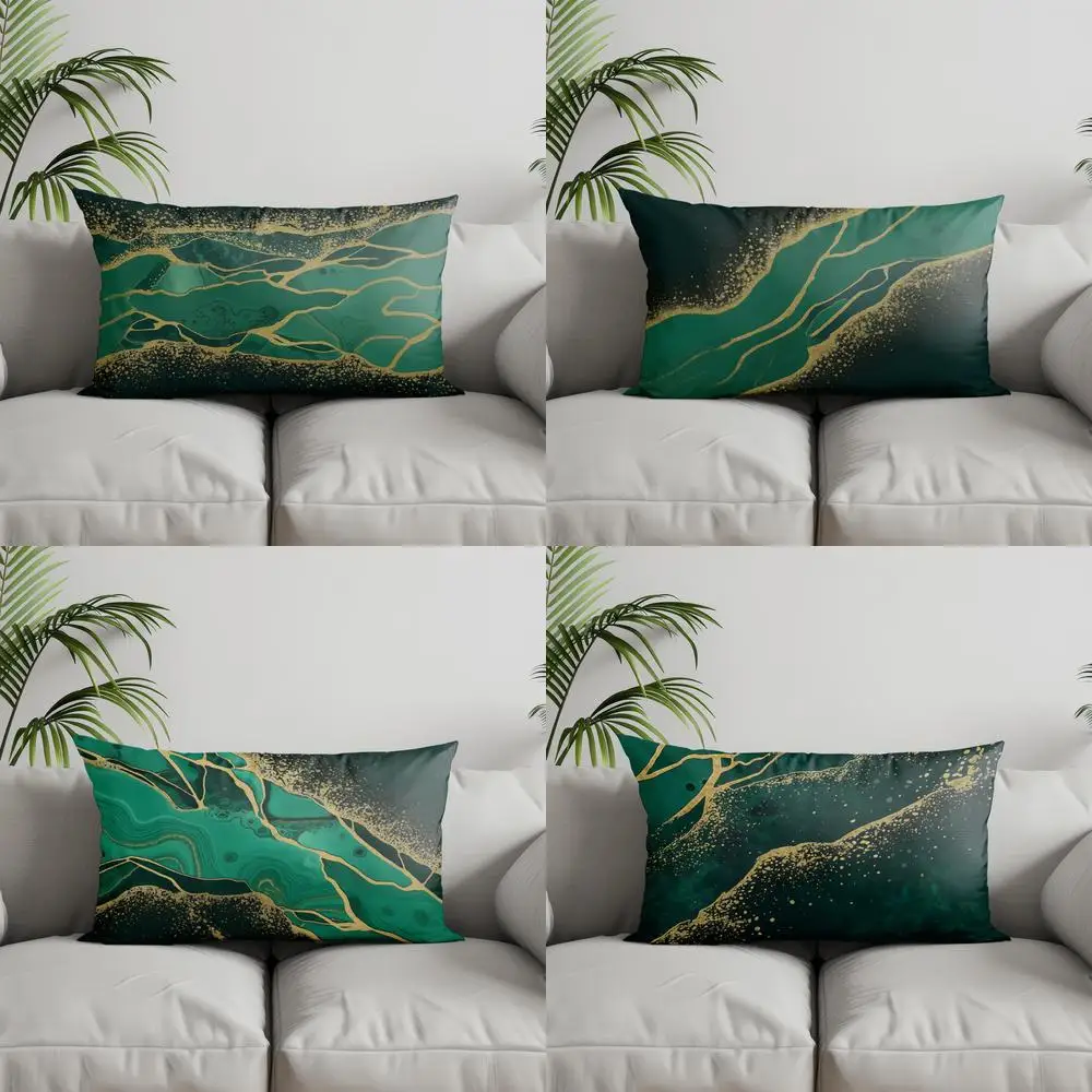 

Домашний декор, зеленая и золотая наволочка с геометрическим рисунком, подходит для дивана, спальни, автомобиля, наволочка, прямоугольная подушка для спины