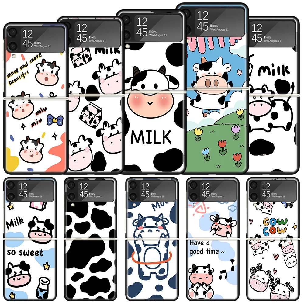 Dairy Cattle Cow Speckle Cute Shockproof Hard Case For Samsung Galaxy Z Flip 4 5 3 5G Phone Cover Z Flip3 Flip4 Flip5 Black Fund