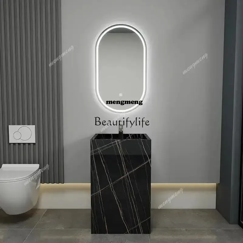 

H Rock slab column integrated seamless wash basin bathroom floor-to-ceiling balcony