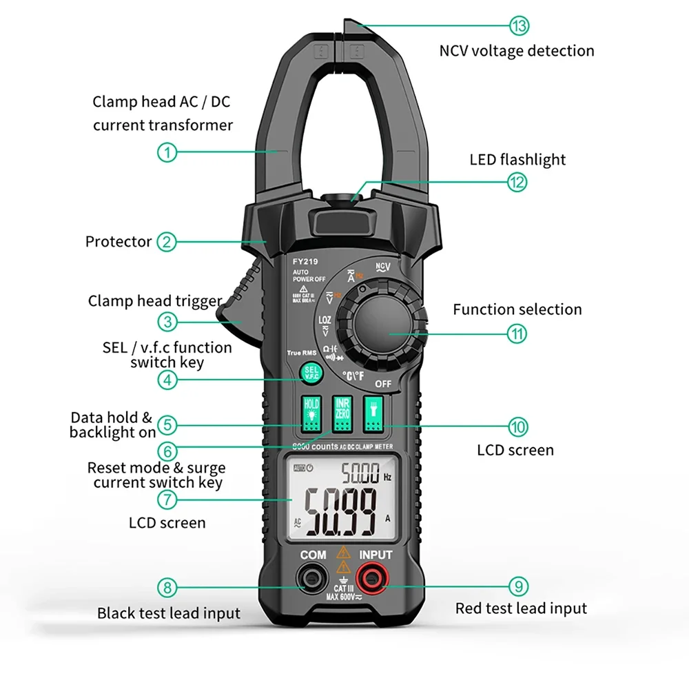 Imagem -05 - Mastfuyi-digital Clamp Meter Auto Faixa Multímetro True Rms Alta Precisão ac dc Tensão Atual Inrush Atual Teste de Temperatura