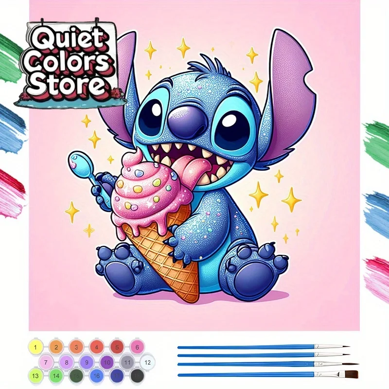 

(Магазин Quiet Colors)[ЛИЦЕНЗИРОВАННО] 1 шт., Набор для цифровой живописи для взрослых - Стич, едящий мороженое (по мотивам Disney), 40 x 40 см / 15.7 x 15.7 дюймов
