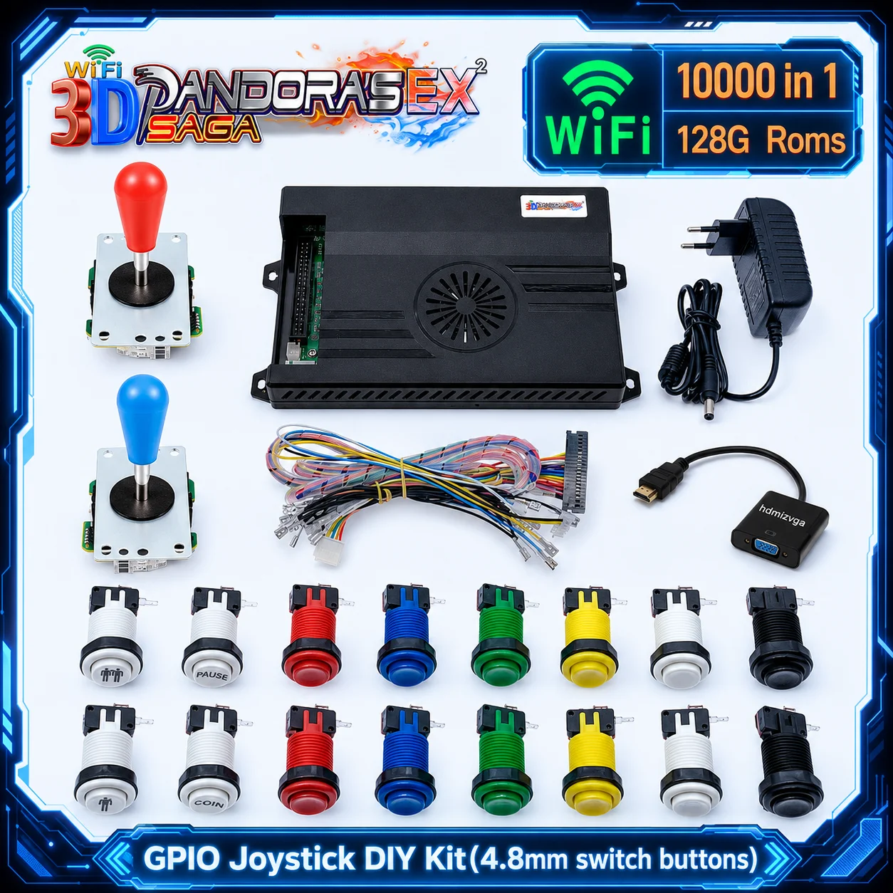 128GB 3D Pandora Saga Box EX2 10000 in 1 DIY Kit 2Playes Arcade  Game Console Cabinet Bartop 8 Way Joystick Switch Push Button