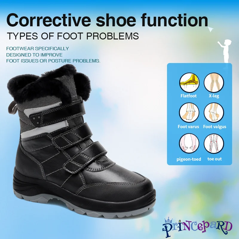 

Princeprd Winter Orthopedic Boots for Kids Adult Natural Fur Leather High Top with Arch Support Insole Shoes