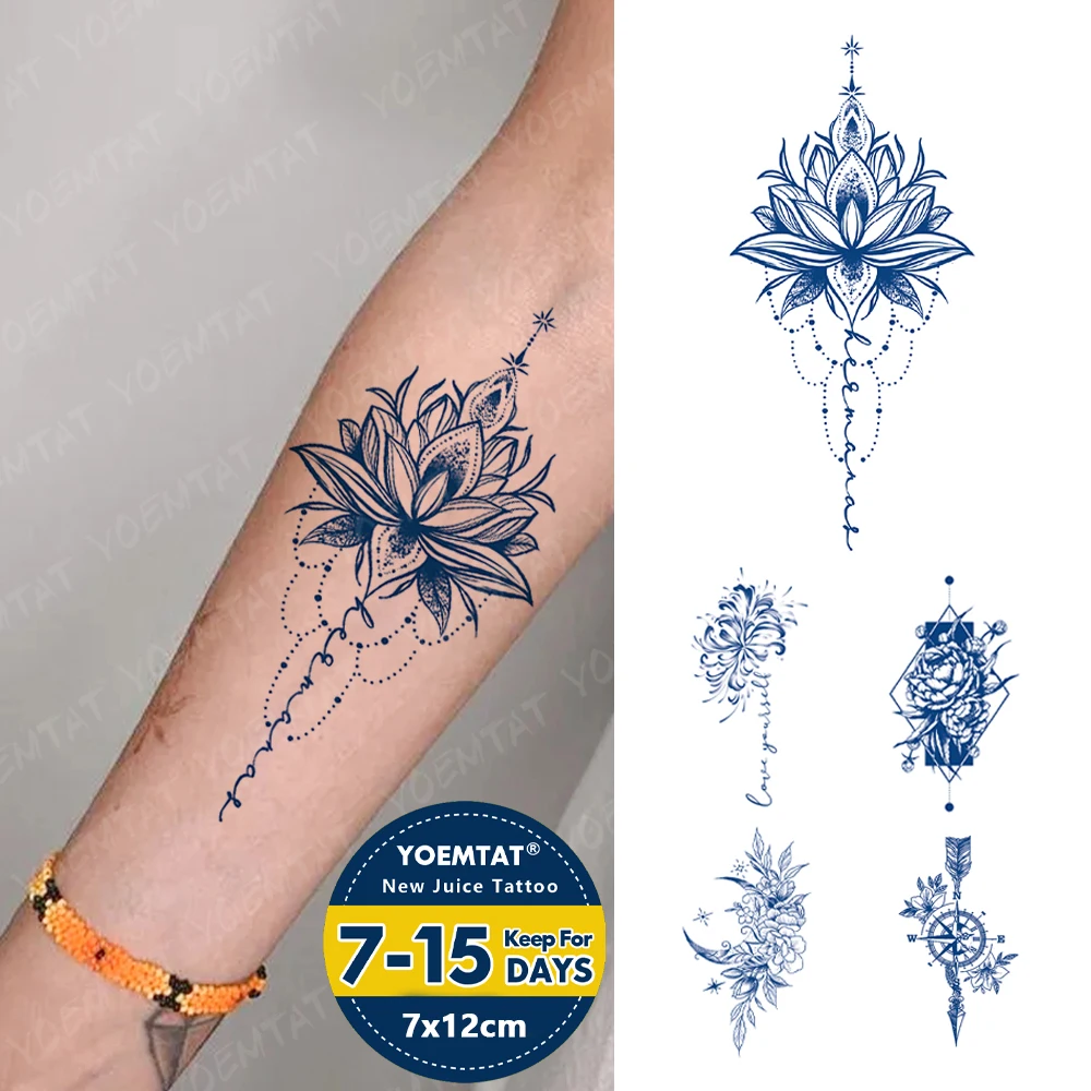 Flower Juice Ink Lasting Waterproof Temporary Tattoo Sticker Totem Fake Tatto Body Art Semi Permanent Tatto Women Men Arm Hand