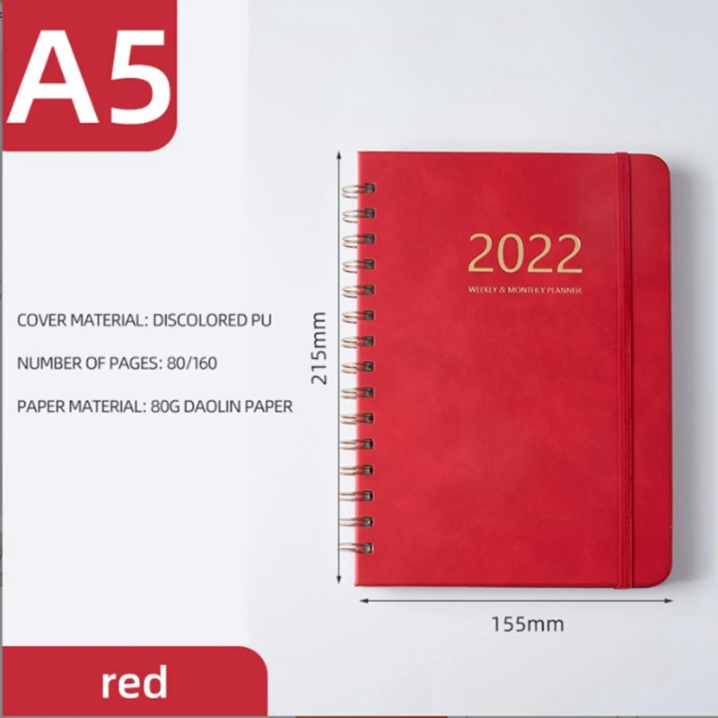 PU couro agenda notebook, livro plano semanal, inglês completo, elástico, 2022