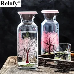 1260ml Glass Hot Color-changing Cherry Blossom Cold Water Bottle Household Drinkware Coffee Tea Water Juice Milk Drinkware