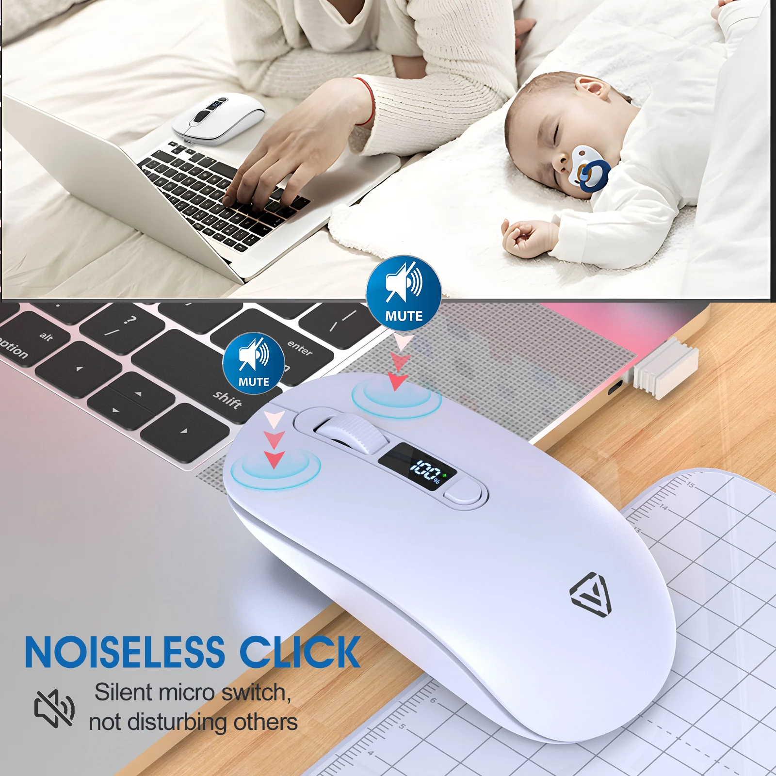 T03 Wireless Dual-mode Mouse,Bluetooth & Wireless Connection,Screen Digital Display,Silent Design,3200DPI,S201B Image Sensor