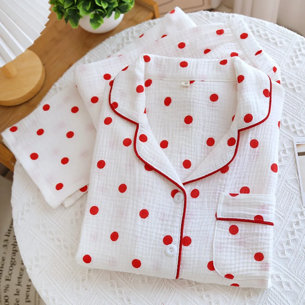 

Sweet Student Cotton Gauze Pajama Set - Spring Autumn Long Sleeve Loungewear for Women Cute INS Style Sleepwear 2-Piece Outfit