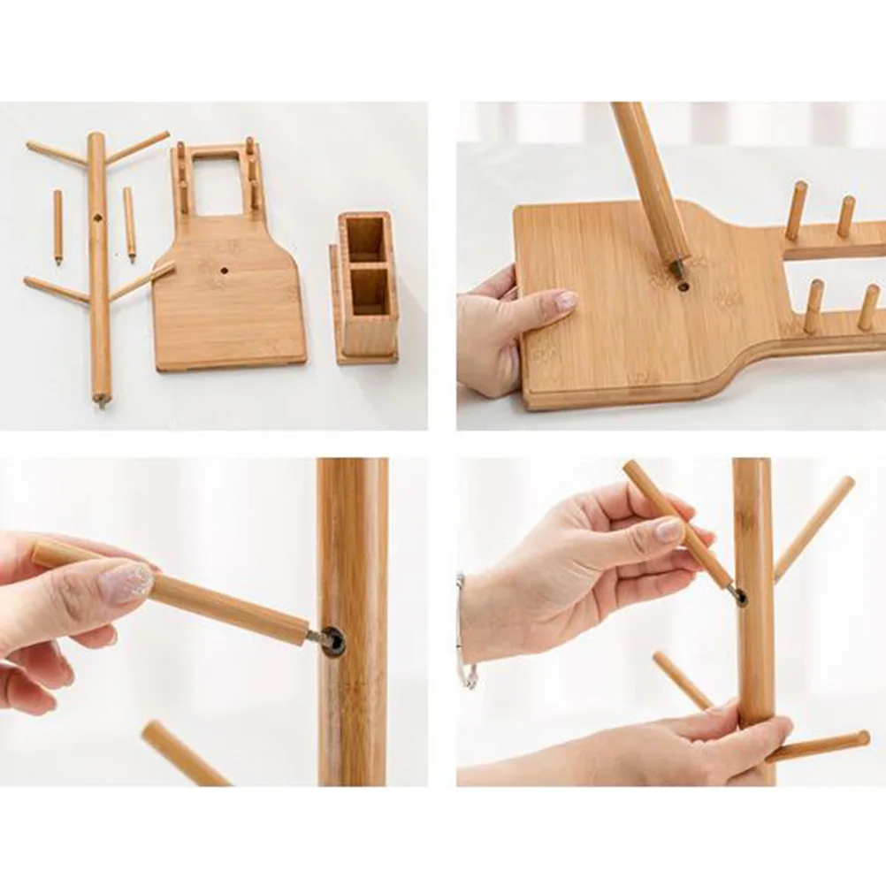 

Bamboo Mug Rack Hanging Coffee Cup Holder Spoon Storage Box Set for Home Dining Table Cafe Organizer Coffee Cup Holder