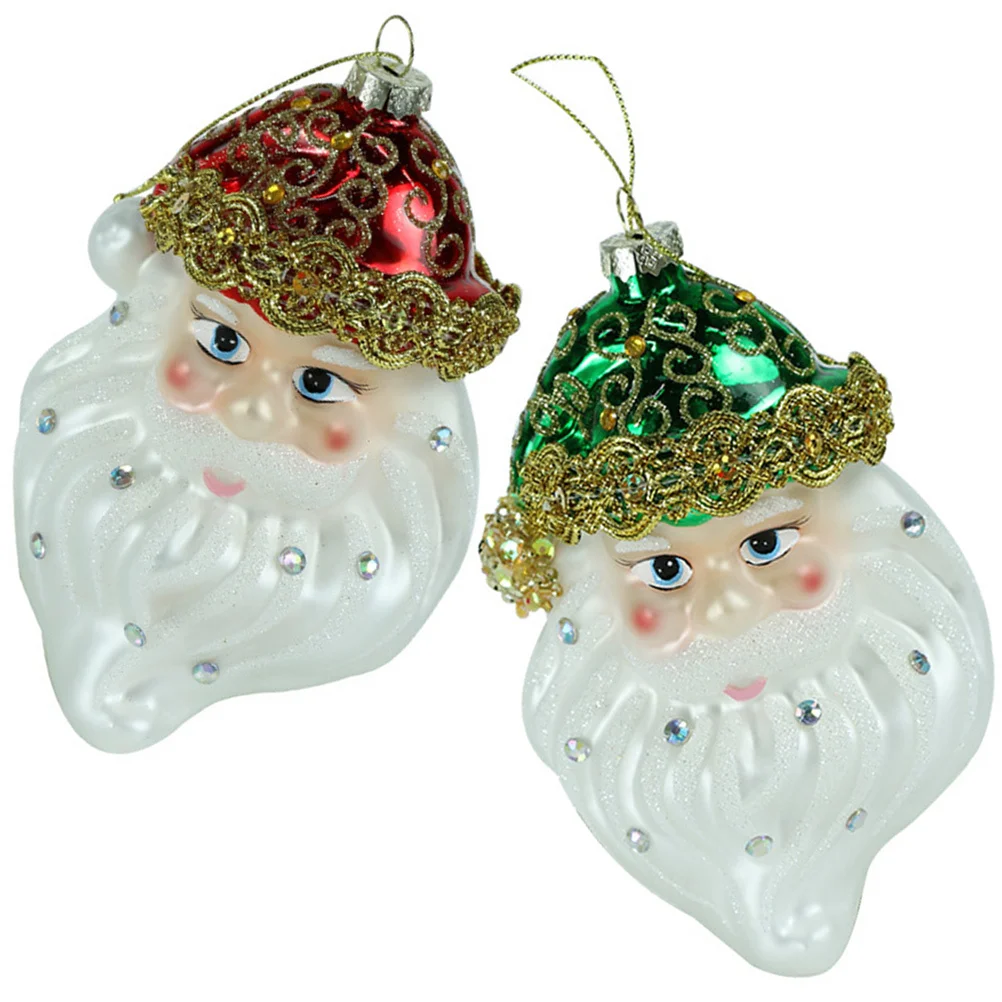 

2Pcs Glass Santa Claus Ornaments Hanging Christmas Tree Pendant Christmas Decor Holiday Decoration Glass Santa Pendant