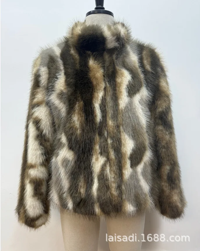 Women Faux Fur Coats Color Blocked Fur Jackets Cotton Linen Turn Down Collar Long Sleeve Coverd Button Casual 2026 Autumn Winter 6