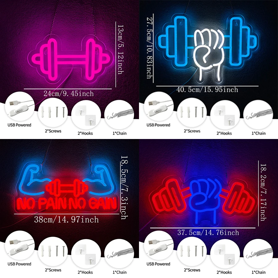 لا ألم ولا ربح علامة النيون لديكور جدران الصالة الرياضية ، أضواء النيون Led الحديد لغرفة النوم غرفة اللياقة البدنية المنزلية ، المرآب ، تجريب ، كهف الرجل