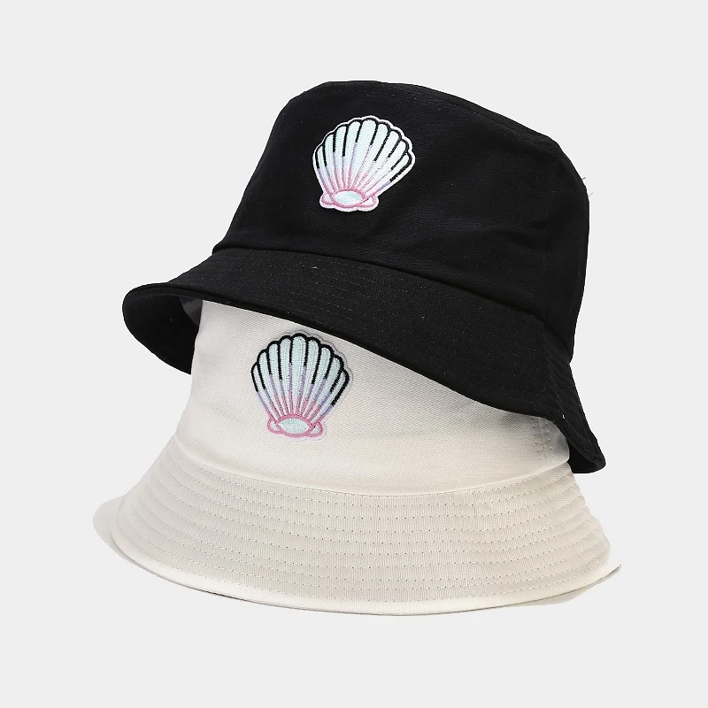 Seashell Embroidered Bucket Hat For Women Men, Cute Beach Shell Pattern Fisherman Cap, Casual Summer Sun Hat For Teens
