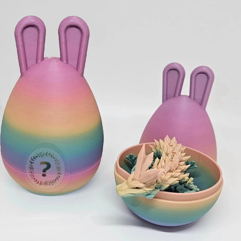 Easter Bunny Ear Eggs With Dragon 3D Printed Dragon Egg, Full Articulated Dragon In Egg Crystal Dragon Fidget Toys 1 Piece