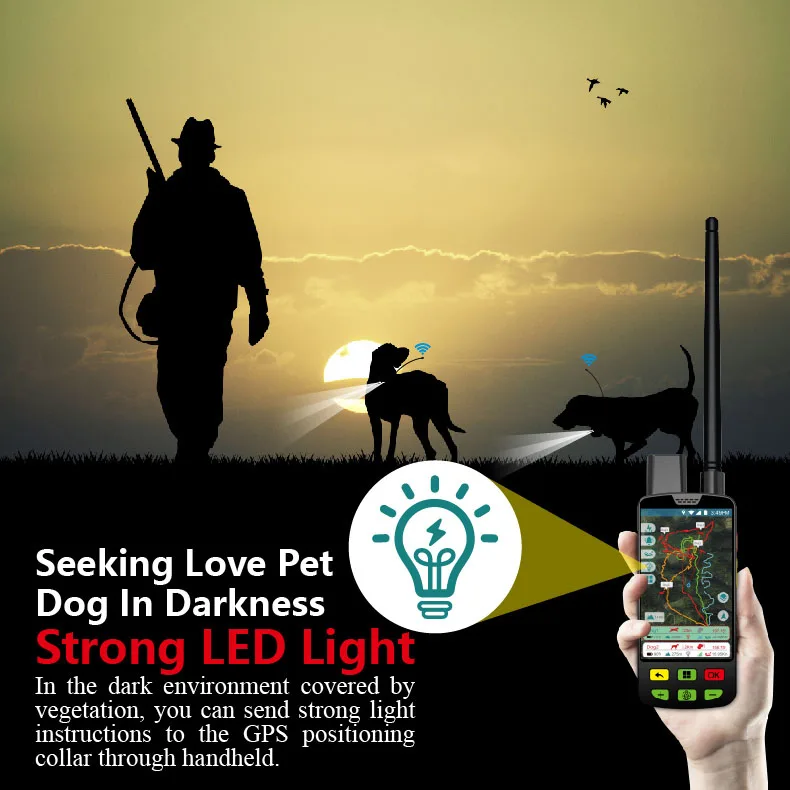Hunting Dog GPS Locator - VHF/4G Dual-Mode 15KM Range 20-Dog Tracking Night Search Light ESEEK YX04/GD03