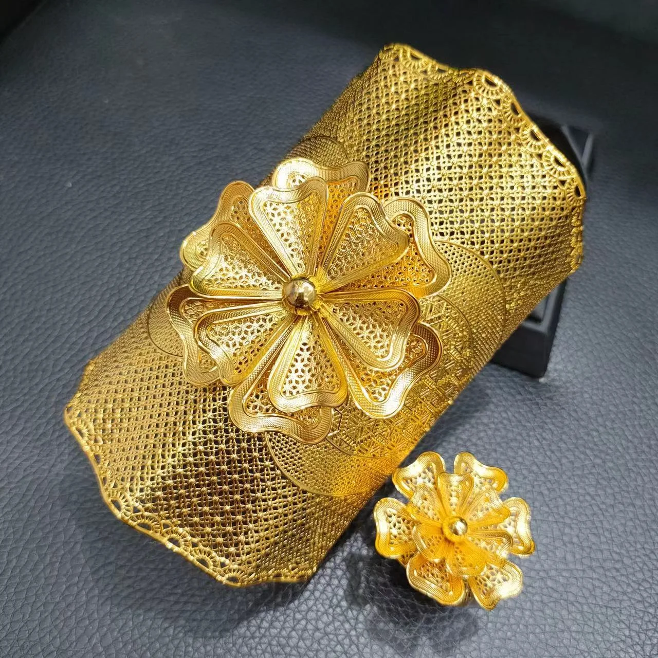 

New Dubai 24k Gold Plated Bracelet Ring Wedding Jewelry Set for Women DD10225