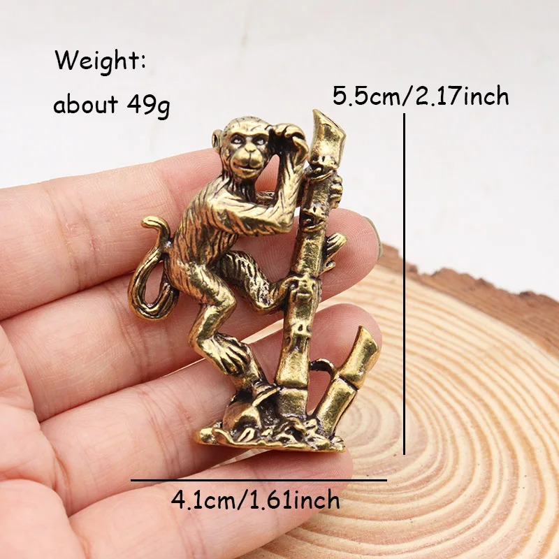 Brass Monkey Climbing Bamboo Pole Small Ornament Zodiac Animal Figurines Feng Shui Home Decor Crafts Desk Decoration Accessories