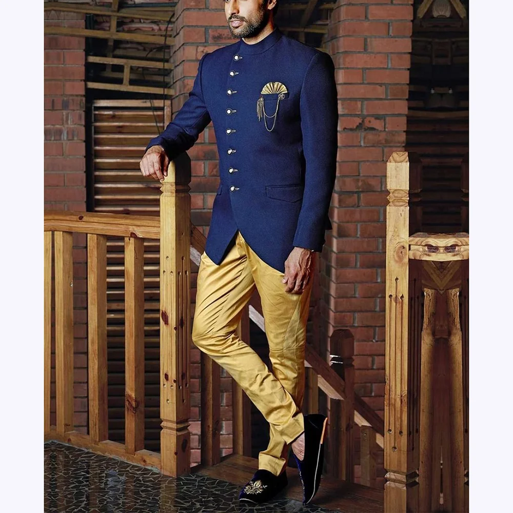 

Мужские костюмы Slim Fit, шикарное однобортное пальто с наклоном, брюки контрастного цвета, высококачественный мужской комплект, комплект из 2 предметов, свадебный костюм жениха