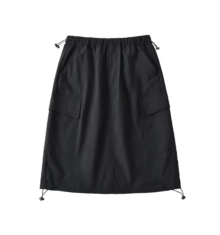 กระโปรงทรงเอเอวสม็อคสไตล์อเมริกันเรโทรสำหรับผู้หญิง ใส่ทำงานได้ ใส่เที่ยวได้ ใส่ได้หลายโอกาส ช่วยให้ดูผอมเพรียว เหมาะกับฤดูร้อน ความยาวห้าส่วน พร้อมเชือกผูกเอว