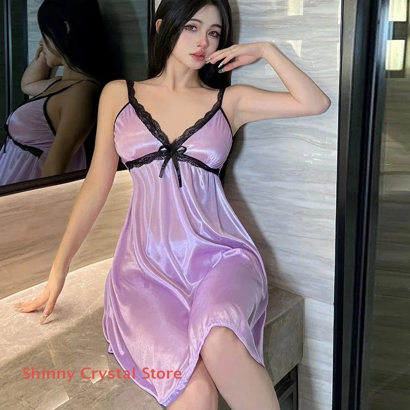 

New Sexy Pajamas Imitation Silk Nightgown Lace Pure Desire Lingerie Uniform