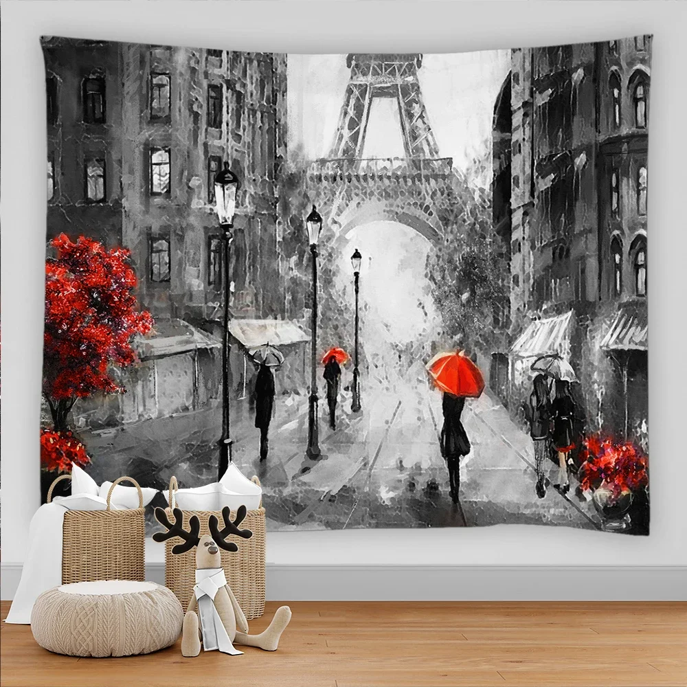 Paris Tapestry Backdrop Paris Wall Art Eiffel Tower Photo Banner Background European City Landscape Pink Wall Hanging Decor