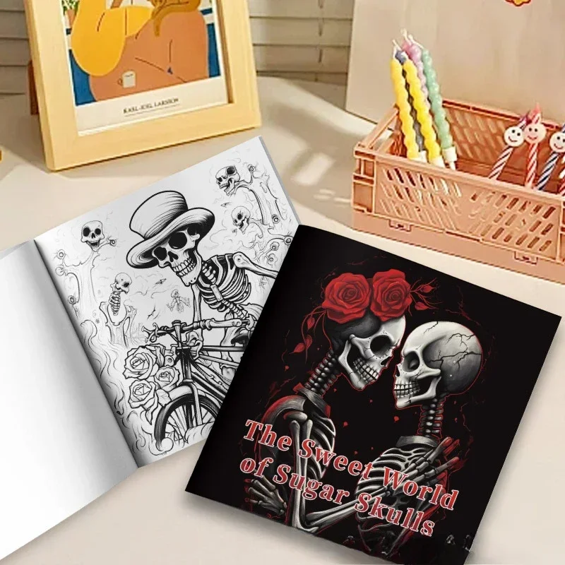 A Bold and Simple Decompression Creative Adult-sugar Skull Sweet World Coloring Book Featuring Rose Skulls