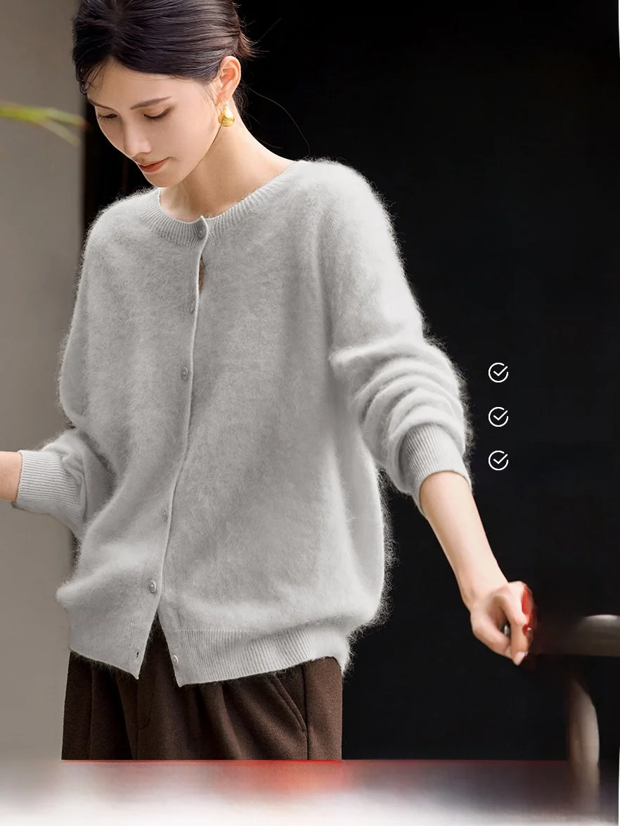 

Мягкий шерстяной вязаный открытый кардиган, женский повседневный свободный крой, осень-зима, удобный длинный круглый теплый топ свека