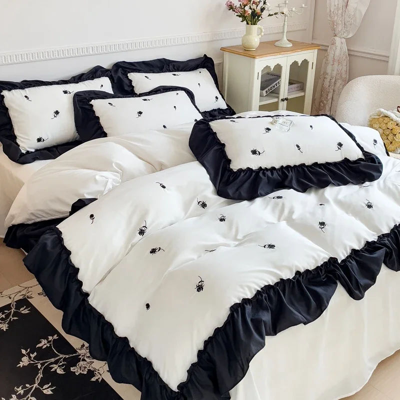 

Princess Style Bedding Set Duvet Cover Thicken Flannel Duvet Cover Comforter Cotton Colors Pillowcases Twin Queen King Size 이불