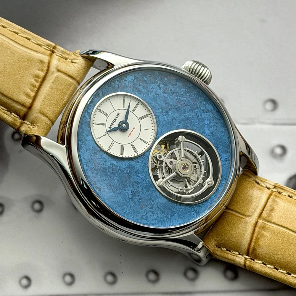 Merkur 100% Tourbillon Horloge Heren Fritillaria Wijzerplaat Saffier Horloge Voor Mannen Mechanische Horloges Uitgeholde achterkant Relogio Masculino