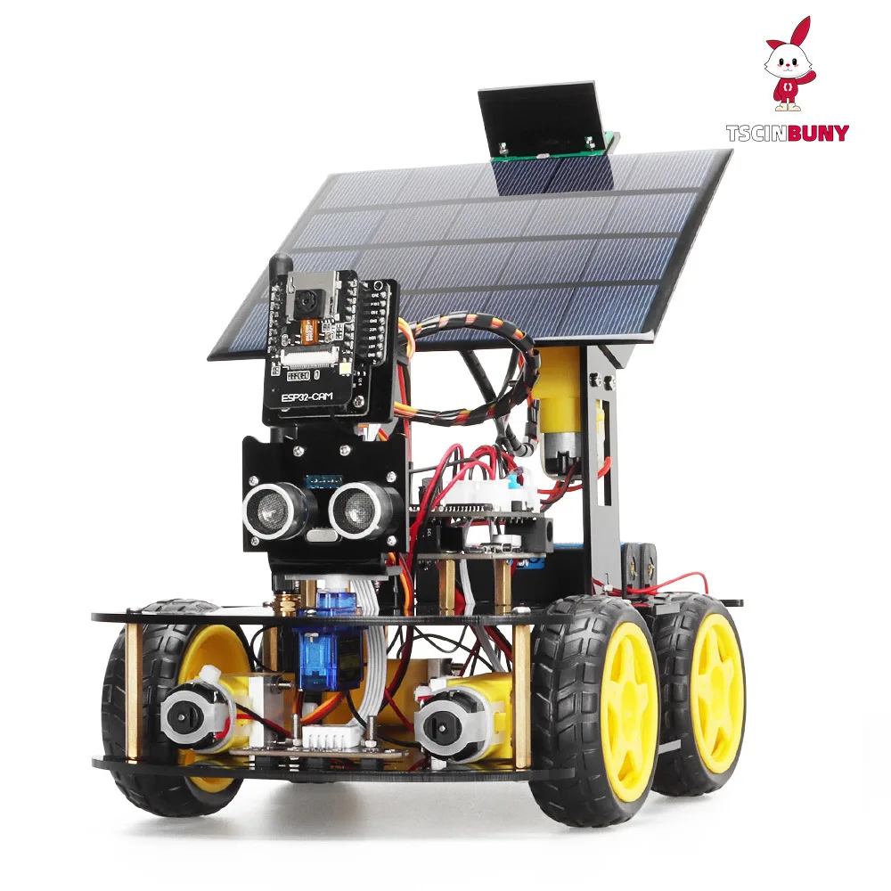 Solar-powered ESP32-32 Camera Programming Educational Robot Car, IoT Ultrasonic Intelligent Programming Car