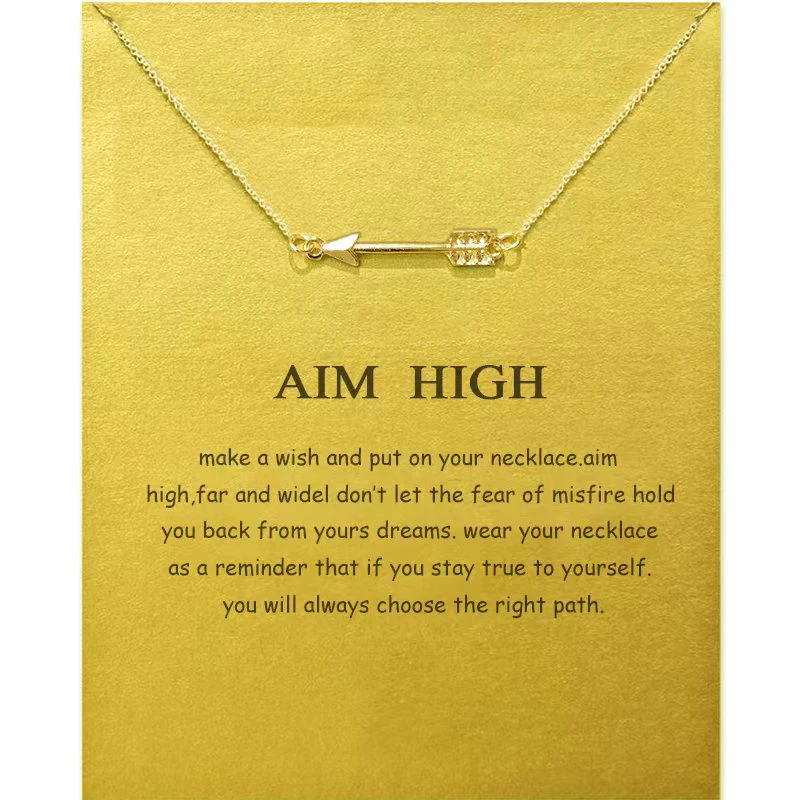 Single Arrow Pendant Necklace Alloy Aim High Inspirational Jewelry with Card Goal Achievement Present Gifts for Her Him