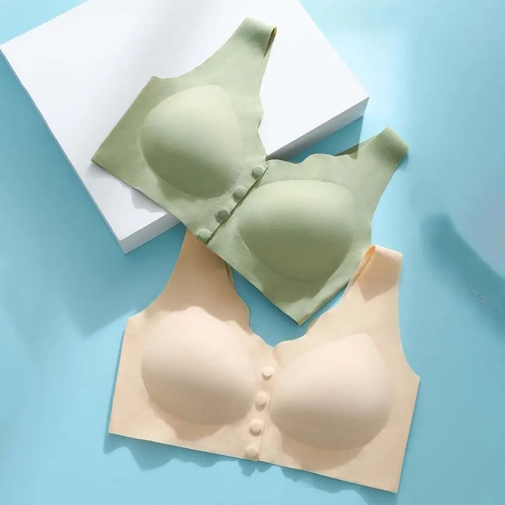 Soft Ruffled หัวเข็มขัดด้านหน้า Bra PLUS ขนาดผู้หญิง Push Up Bra Air Cooling เสื้อกั๊กวัยกลางคนและผู้สูงอายุ Bra Gravida