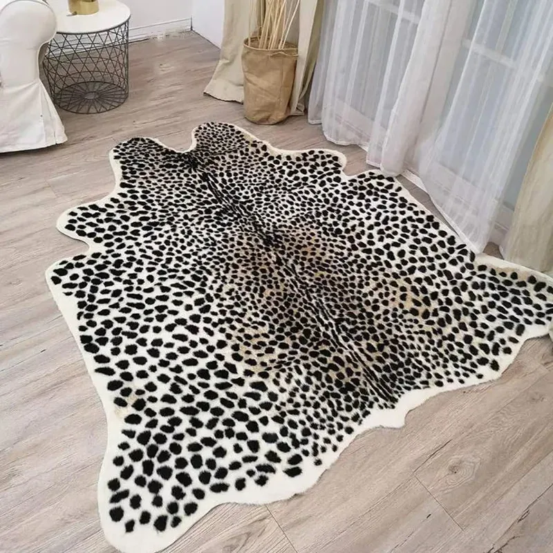 VIKAMA Faux Animal Print Rug, Soft Bedside Rug For Bedroom & Living Room, Machine Washable Non-Slip Home Decor
