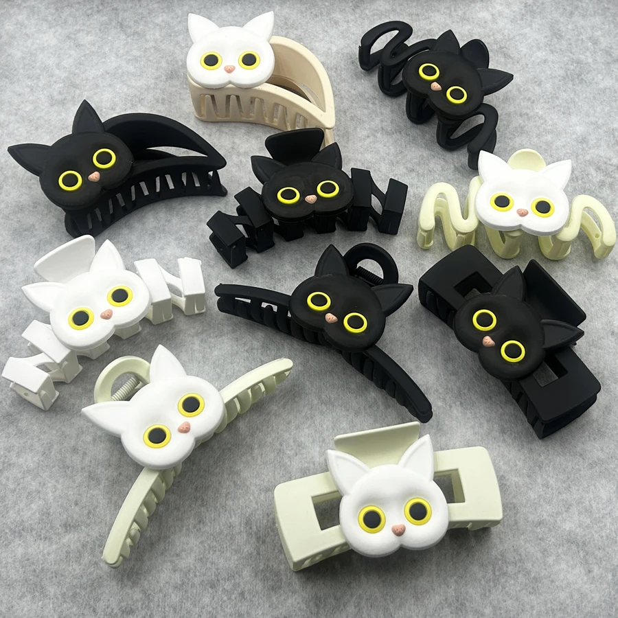 

New Cute Black White Cute Cat Claws Clip Large Hair Claw Korean For Women Girl Barrette Crab Hair Clips Gashion Hair Accessories