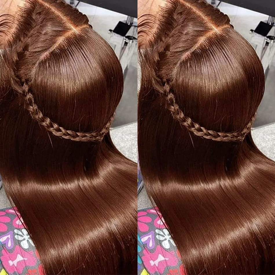 Chocolate Brown Bone Straight Human Hair Wig 34 Inches 13x6 Transparent HD Lace Frontal Pre Plucked Natural Hairline for Women Remy Vietnamese