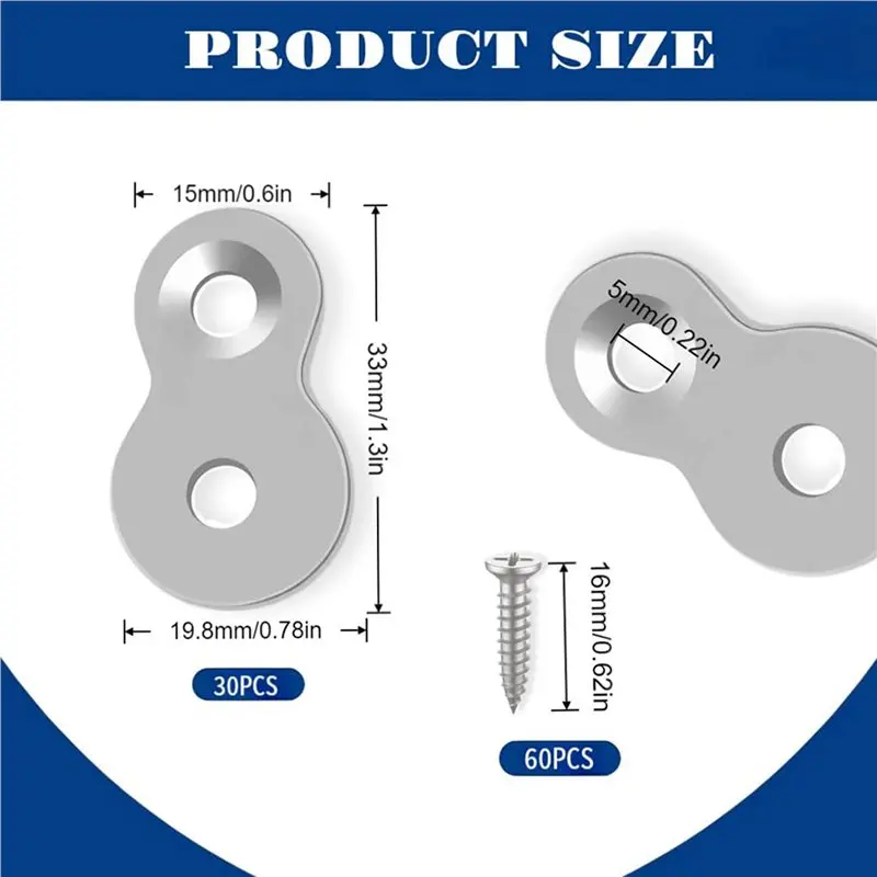 A7THK-60PCS Figure 8 Fastener With Screws, Heavy Duty Table Top Fasteners, Gauge Steel Desk Top Connectors