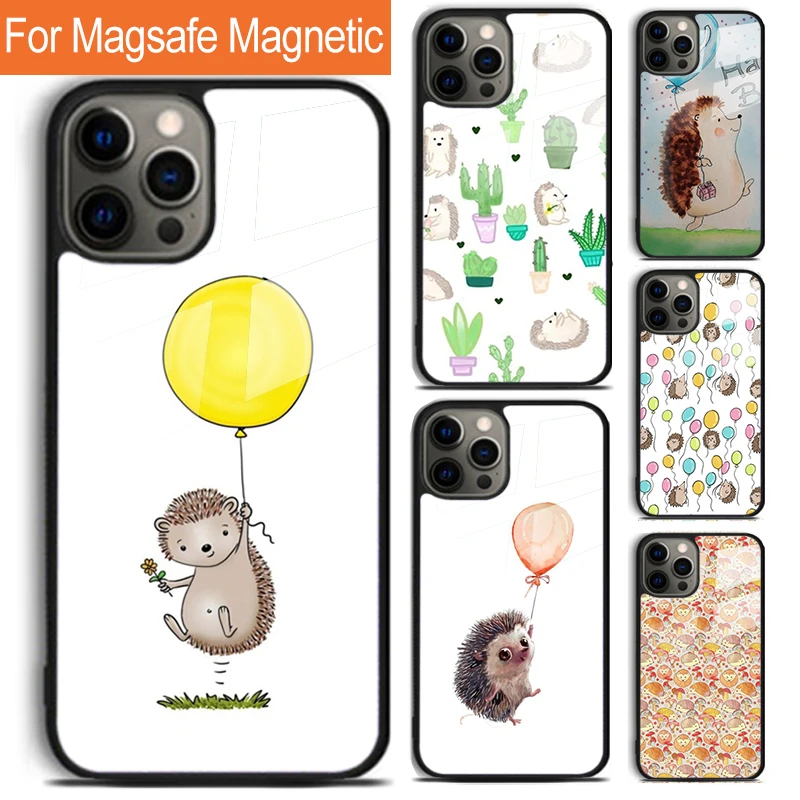 Hedgehog and Balloon Phone Case For iPhone 16 15 14 13 12 11 Pro Max Plus Magsafe Magnetic Wireless Charging Cover