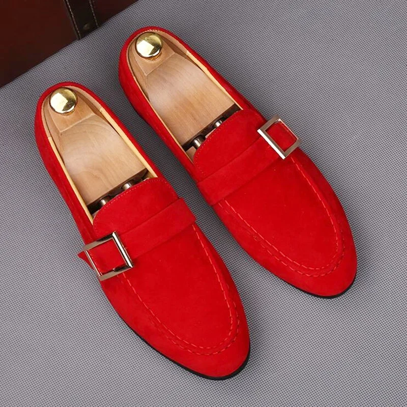 New Fashion Italy Style Luxury Mens Suede Loafers Handmade Strap Buckles Men Casual Shoes Slip On Mocasines Men\'s Slippers