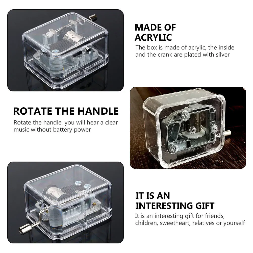

2Pcs Music Box Acrylic Manual Hand Crank Clear Mini Musical Gift Clockwork Movement Acrylic Music Box Musical Gifts Toy