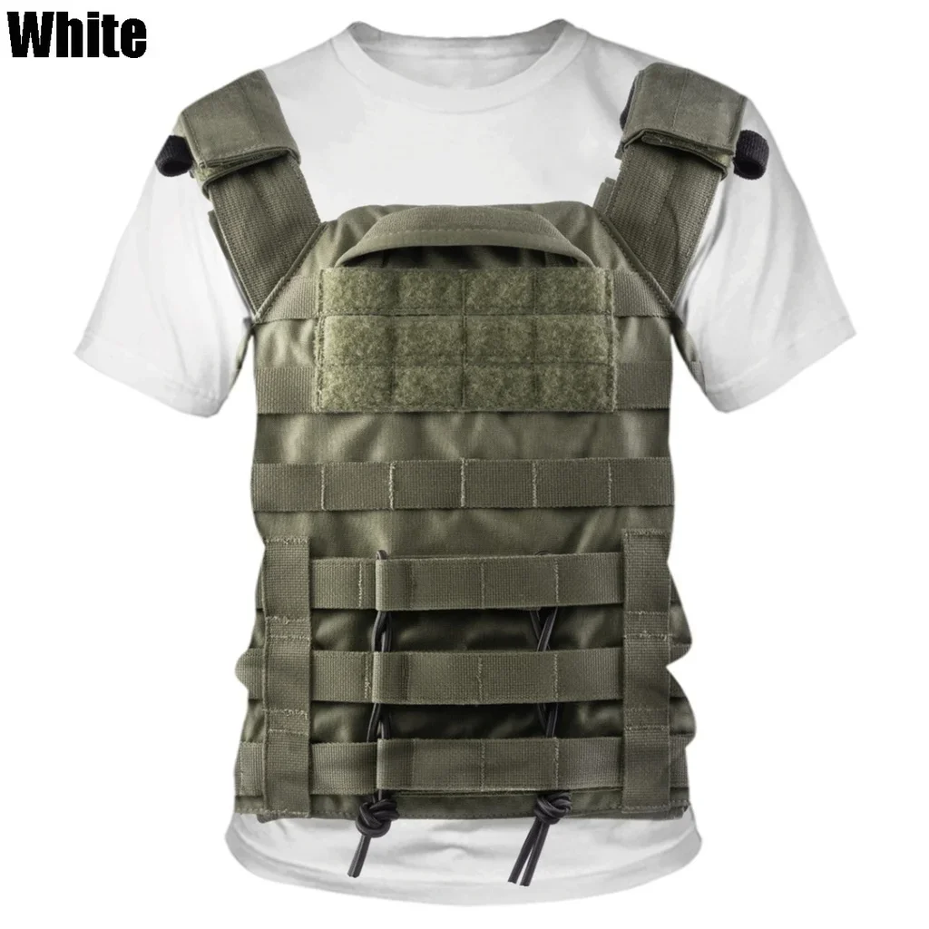Men\'s Oversized 3D Printed Bulletproof Vest T-Shirt Summer Fashion Casual round Neck Short Sleeve Funny Personality Tee