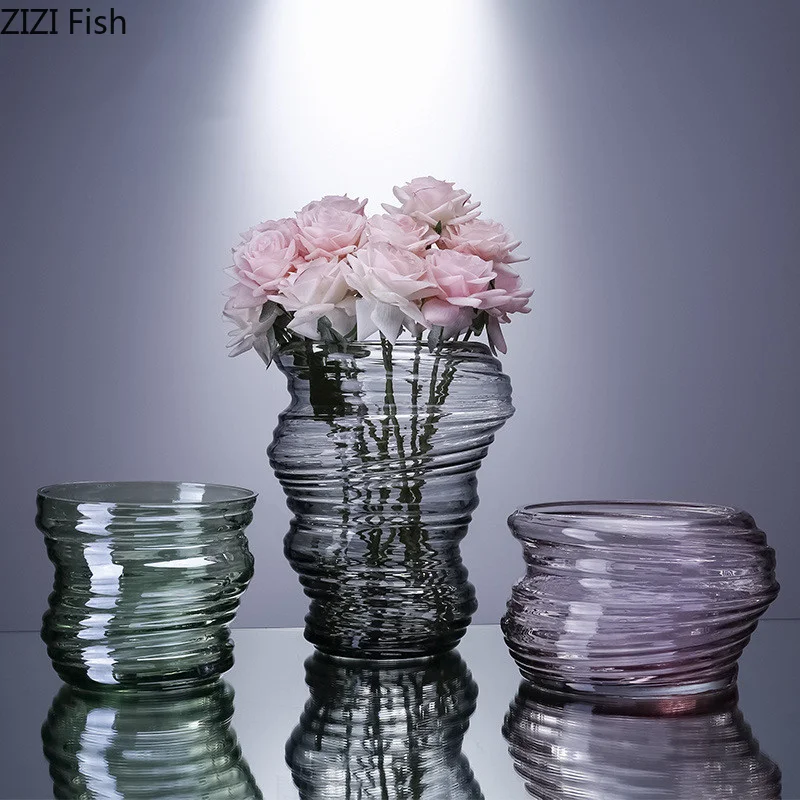 Tornado Shaped Glass Vase Living Room Flower Arrangement Ornaments Hydroponic Vase Dried Flower Vases Desktop Decorative Vase