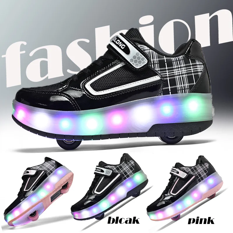 2-Wheel Children's Roller Skates for Boys and Girls LED light Sneakers Shoes Wheels Removable Roller Skating Sports Running Shoe