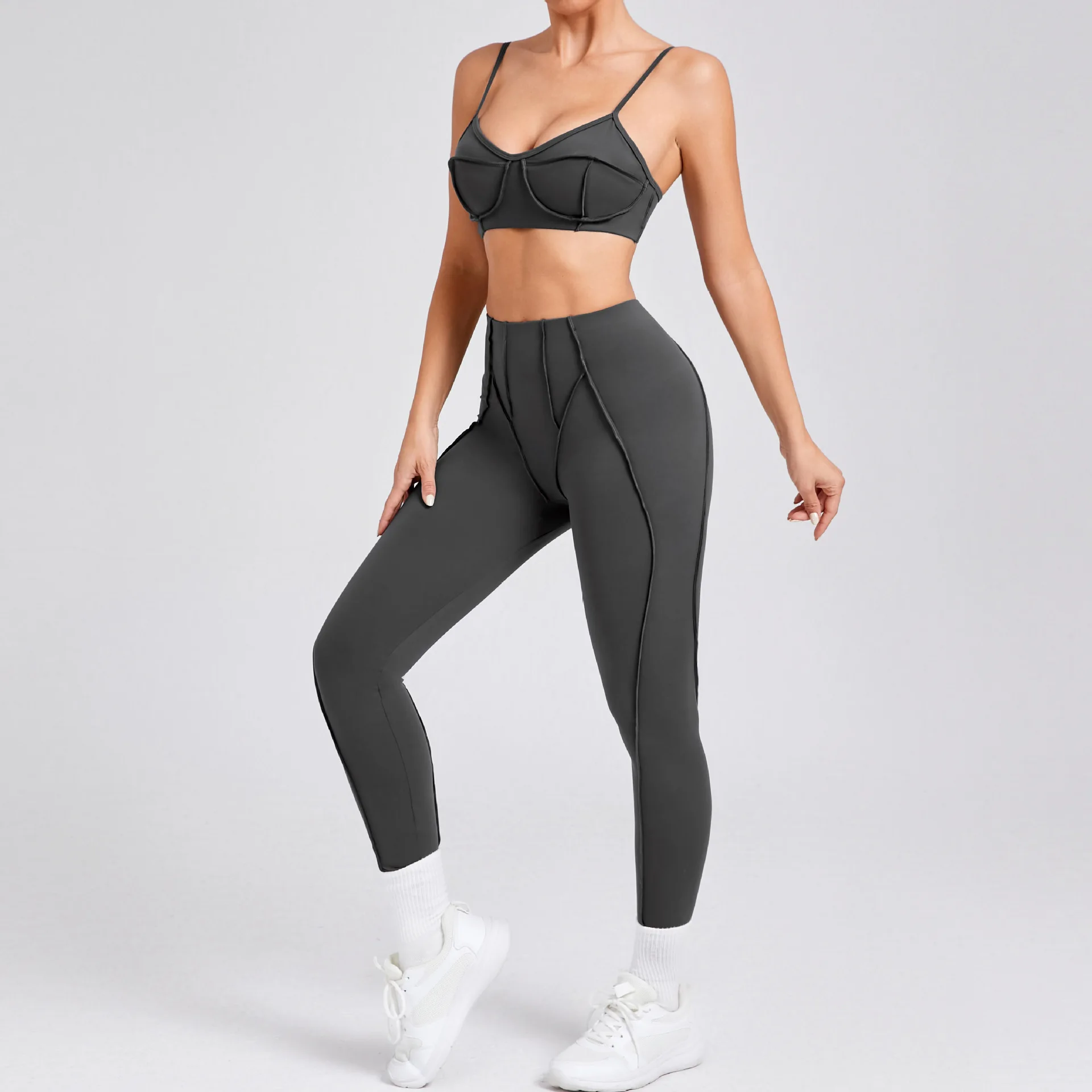 Ensemble de yoga à bretelles couleur chair pour femme, soutien-gorge de sport Squat Verde, leggings taille haute, pantalon de fitness, vêtements actifs féminins, olympiques d'entraînement, 1 pièce, 2 pièces