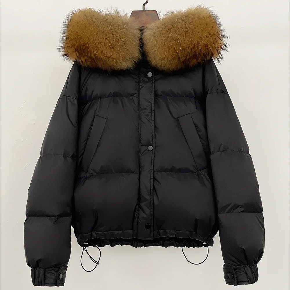 Herbst Winter Weibliche Unten Jacke Mit Kapuze Neue Echt Waschbären Pelz Parkas Mantel Weiße Ente Unten Jacke Frauen Warme Fuchs Pelz Puffer Jacke